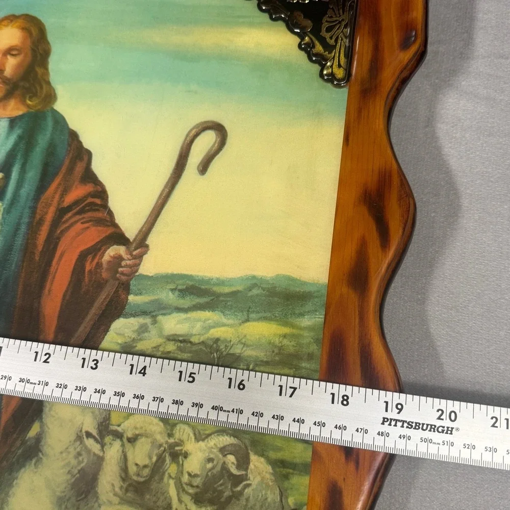 Vintage Jesus Good Shepherd Wood Wall Plaque Lamb Sheep Religious Art